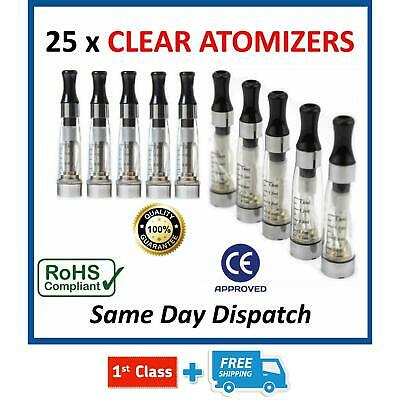 25 x CLEAR ATOMISER CLEAROMISER E CIG SHISHA TANK VAPOUR ATOMIZER CLEAROMIZER HQ