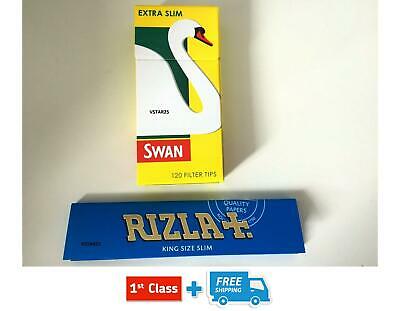 10 RIZLA KING SIZE BLUE SLIM  BOOKLETS &  5 FULL BOX SWAN EXTRA SLIM FILTER TIPS