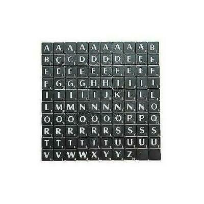 TILES BLACK/WHITE LETTERS FULL SET 100 PIECES -PLASTIC BLACK COLOURED