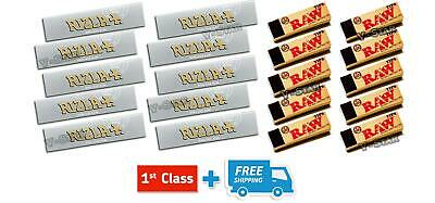 RIZLA KING SIZE SILVER ROLLING PAPERS & RAW HEMP NATURAL UNREFINED TIPS ORIGINAL