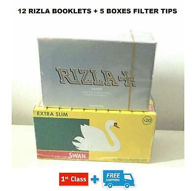 NEW 600 RIZLA SILVER ROLLING PAPERS + 600 SWAN EXTRA SLIM FILTER TIPS ORIGINAL