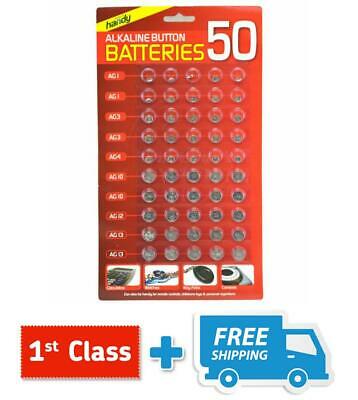 50 Assorted Mixed Alkaline Button Cell Batteries 377 AG1 AG3 AG4 AG10 AG12 AG13