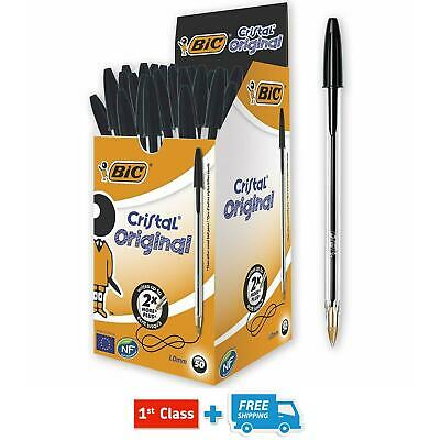 "BLACK" BIC BALL PEN MEDIUM LONG LIFE ORIGINAL BIROS CRYSTAL INK PENS BALLPOINTS