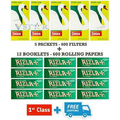 600 RIZLA GREEN ROLLING PAPERS & 600 SWAN EXTRA SLIM FILTER TIPS SMOKING