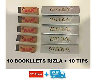 RIZLA KING SIZE SILVER ROLLING PAPERS AND RAW HEMP NATURAL UNREFINED TIPS