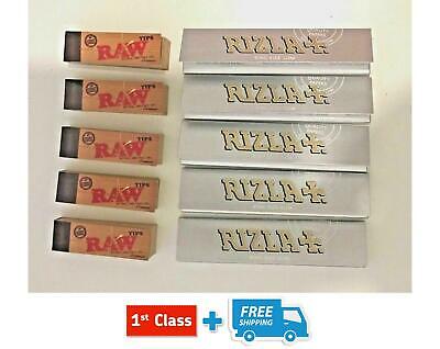 RIZLA KING SIZE SILVER ROLLING PAPERS AND RAW HEMP NATURAL UNREFINED TIPS