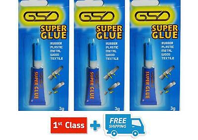 3 X GSD SUPER GLUE 3g Adhesive Multi Purpose For Metal Plastic Paper Rubber