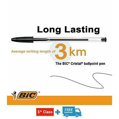 "BLACK" BIC BALL PEN MEDIUM LONG LIFE ORIGINAL BIROS CRYSTAL INK PENS BALLPOINTS