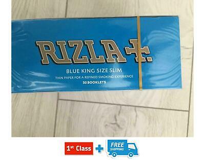 FULL BOX OF RIZLA BLUE KING SIZE SLIM CIGARETTE SMOKING ROLLING PAPERS ORIGINAL