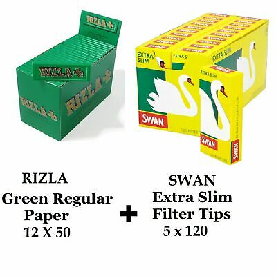 600 RIZLA GREEN ROLLING PAPERS & 600 SWAN EXTRA SLIM FILTER TIPS ORIGINAL