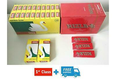 600 RIZLA RED ROLLING PAPERS & 600 SWAN EXTRA SLIM FILTER TIPS ORIGINAL GENUINE