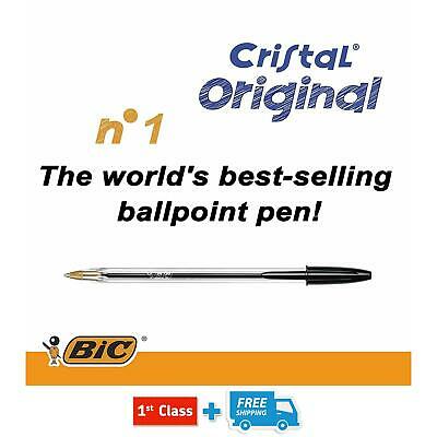"BLACK" BIC BALL PEN MEDIUM LONG LIFE ORIGINAL BIROS CRYSTAL INK PENS BALLPOINTS