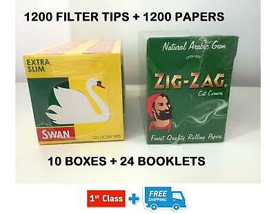 1200 X ZIG ZAG GREEN REGULAR ROLLING PAPERS & 1200 X SWAN EXTRA SLIM FILTER TIPS