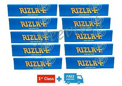 10 BOOKLETS RIZLA BLUE KING SIZE SLIM CIGARETTE SMOKING ROLLING PAPERS GENUINE