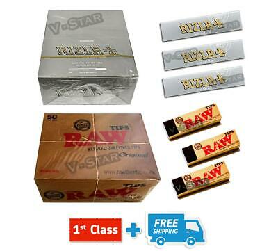 RIZLA KING SIZE SILVER ROLLING PAPERS & RAW HEMP NATURAL UNREFINED TIPS ORIGINAL