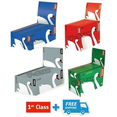 SWAN REGULAR SIZE CIGARETTE SMOKING ROLLING PAPERS GREEN, BLUE, SILVER, RED BOX