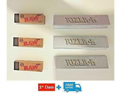 RIZLA KING SIZE SILVER ROLLING PAPERS AND RAW HEMP NATURAL UNREFINED TIPS