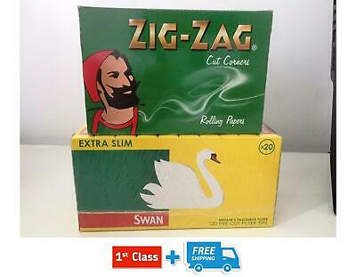 1200 X ZIG ZAG GREEN REGULAR ROLLING PAPERS & 1200 X SWAN EXTRA SLIM FILTER TIPS