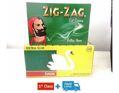 10 BOOKLETS ZIG ZAG GREEN  ROLLING PAPERS + 4 BOXES SWAN EXTRA SLIM FILTER TIPS