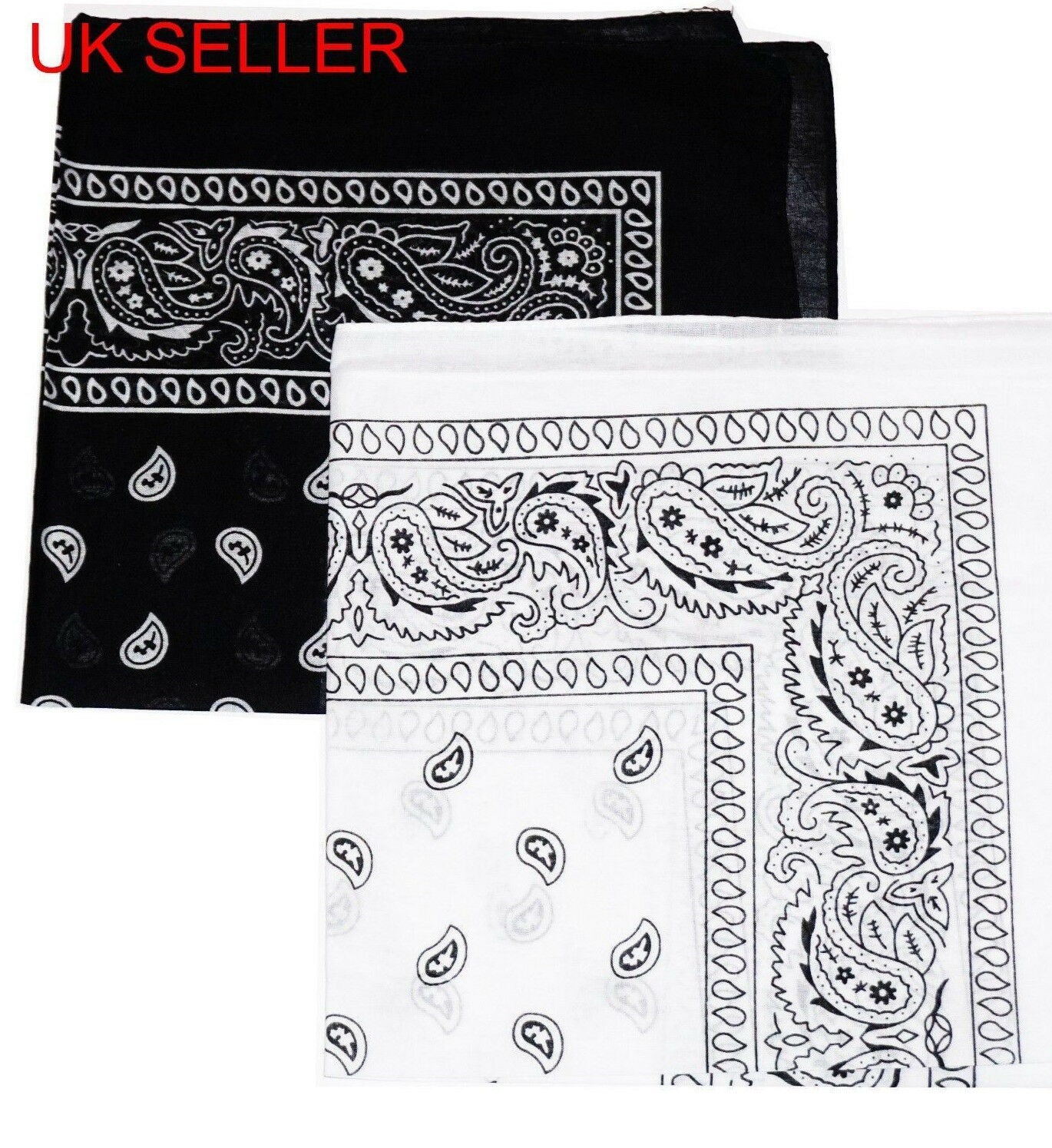 2X COTTON PAISLEY BANDANA HEADBAND HEAD WEAR TIE WRAP BAND SCARF BLACK WHITE