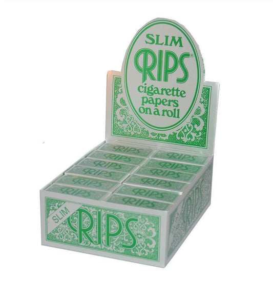 NEW: Rips Green Slim Cigarette Rolling Papers On a Roll, 24 Rolls, Size 7mm