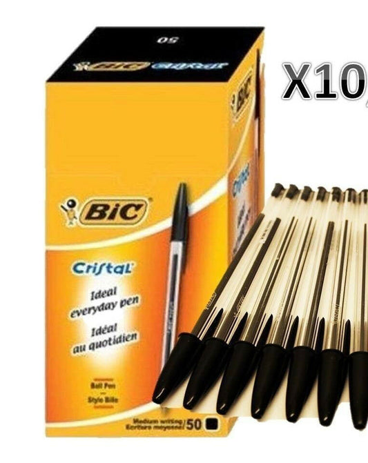 10 x Bic Cristal Crystal Black Medium Ball Point Pens