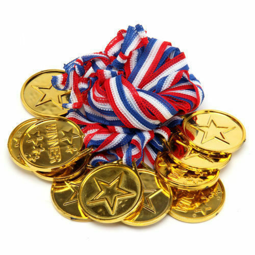 1 to 96 GOLD WINNER MEDAL WITH RIBBON PARTY BAG FILLERS TOYS