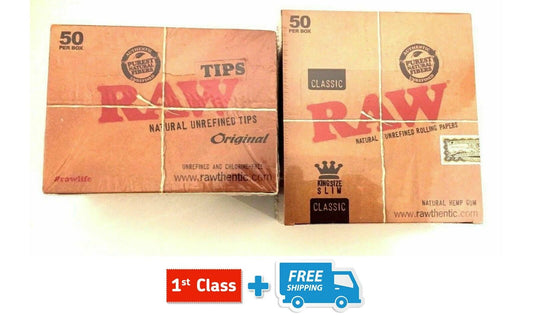 RAW CLASSIC KING SIZE NATURAL UNREFINED ROLLING PAPERS SMOKING RAW FILTER TIPS