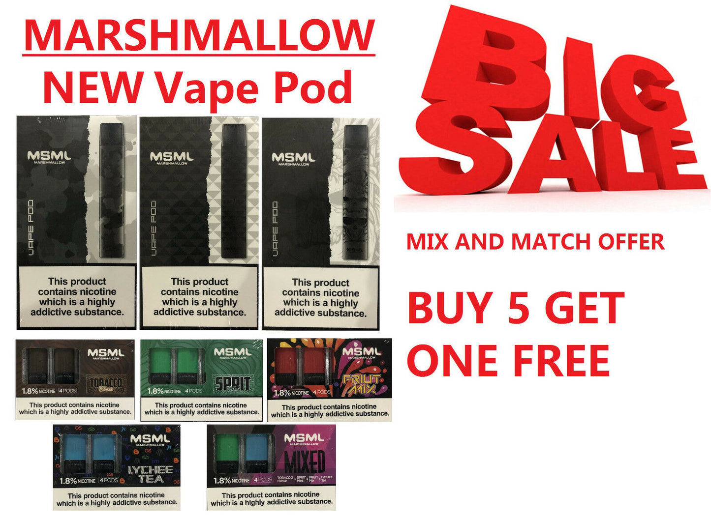 Marshmallow Pod Set ecig e Cigarette Vape Pod Closed System long lasting battery