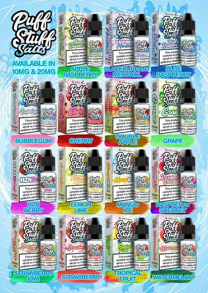 PUFF STUFF SALTS ELiquid Nic Salt Vape Juice 10ml 50VG/50PG 10mg/20mg 21 Flavour