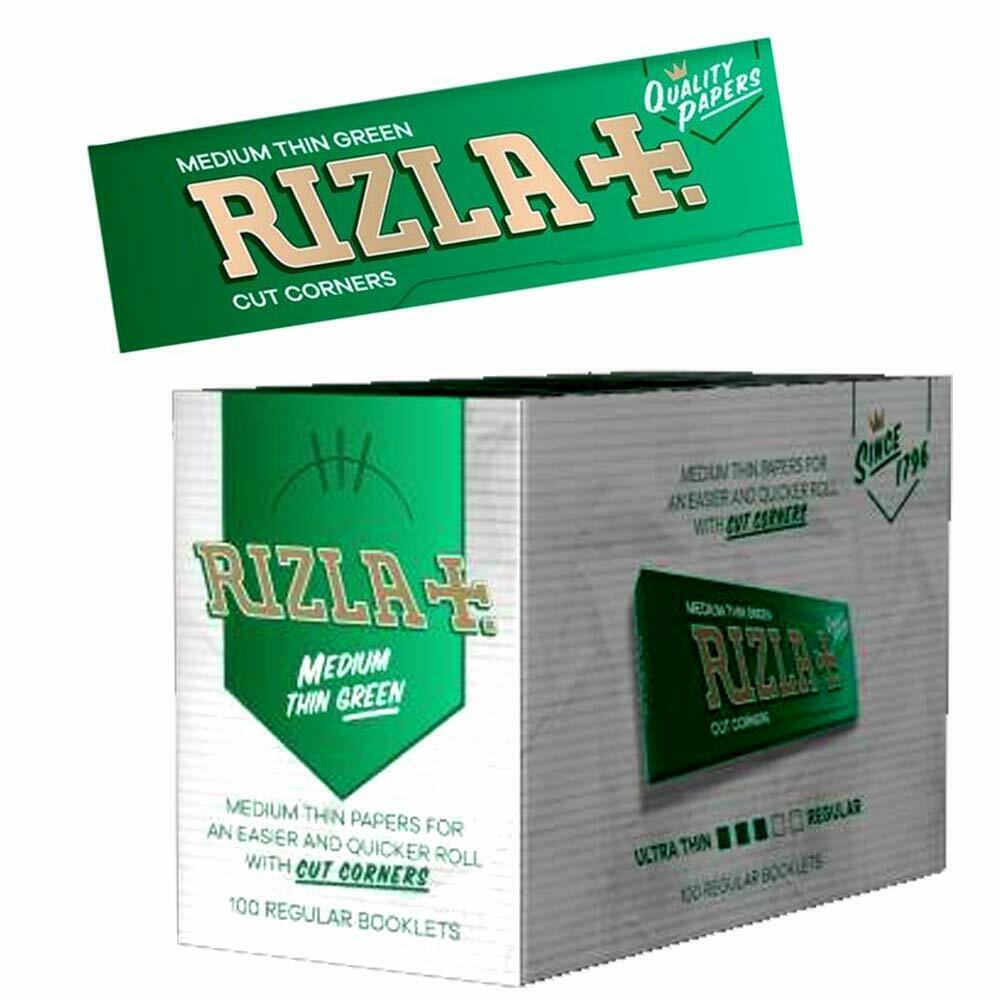 Full Box of 100 Booklets Rizla Green Medium Thin Rolling Cigarette Papers
