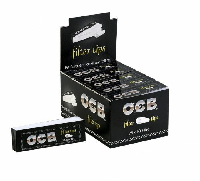OCB Roach Filter Tips Perforated For Easy Rolling Papers FULL BOX of 25 BOOKLETS