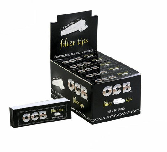 OCB Roach Filter Tips Perforated For Easy Rolling Papers FULL BOX of 25 BOOKLETS