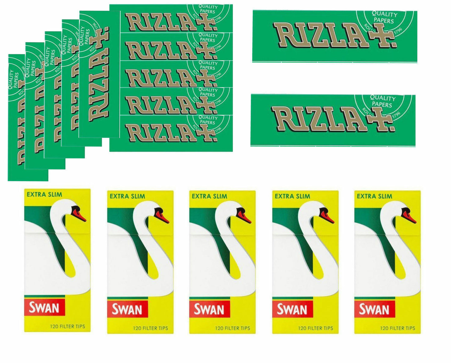 OFFER Rizla Green 12 booklets + 5 packets of Swan Extra Slim 600 filters