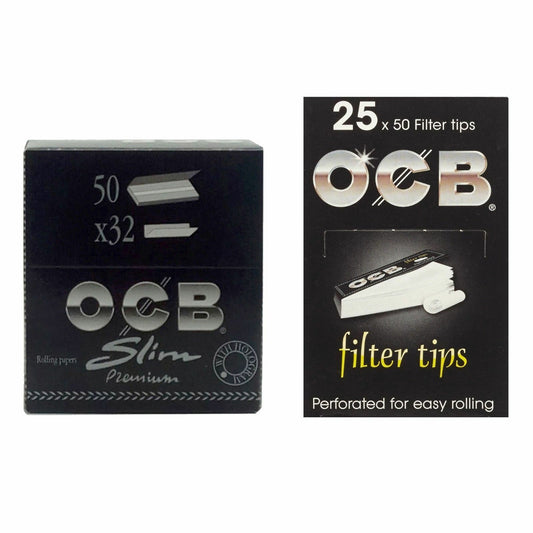 OCB BLACK PREMIUM KING SIZE SLIM BOOKLETS + OCB FILTER TIPS BLACK 25 BOOKLET