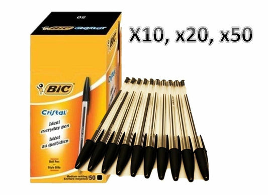 BIC CRISTAL Medium Ball Pens BIC Crystal Biros In Black x10, x20, x50