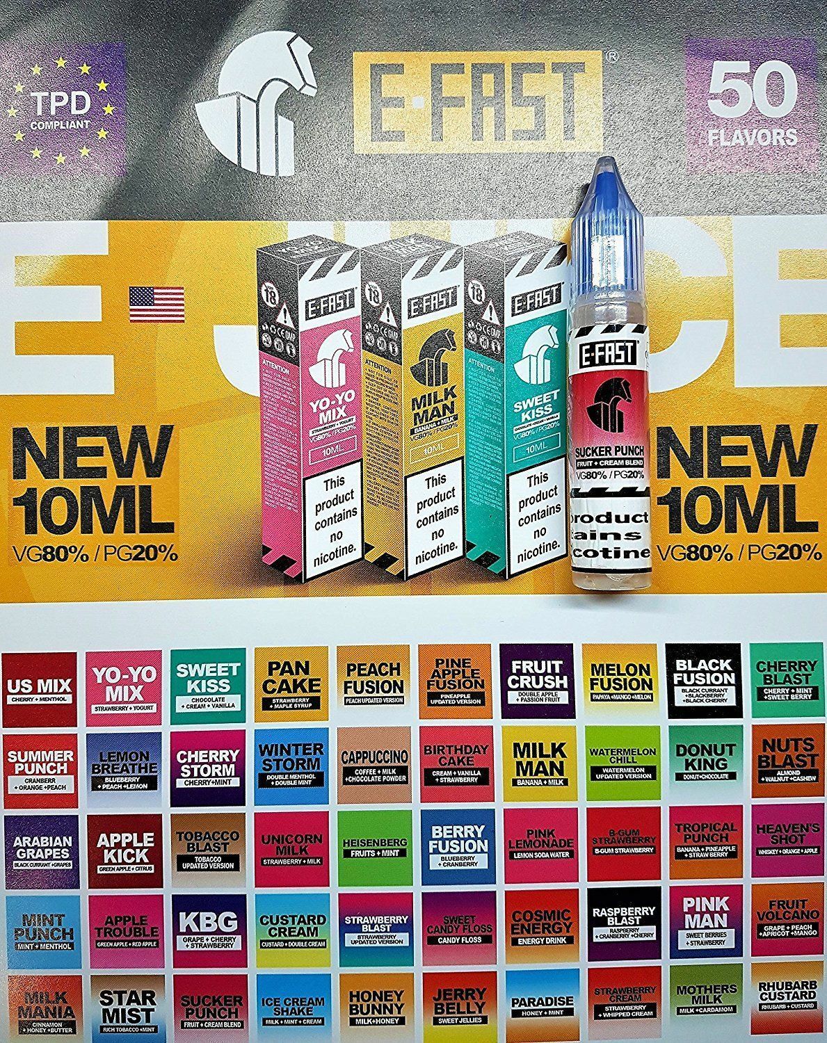 10ml E Liquid Juice Shisha Vape Refill Oil 18mg Nicotine Many Flavours