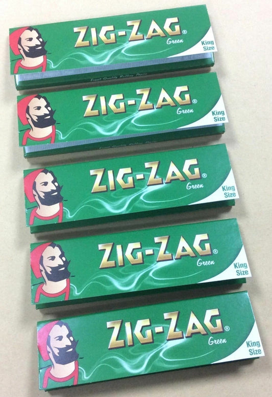 ZIG ZAG GREEN KING SIZE SLIM ROLLING PAPERS 5 BOOKLETS UK SELLER GENUINE PRODUCT