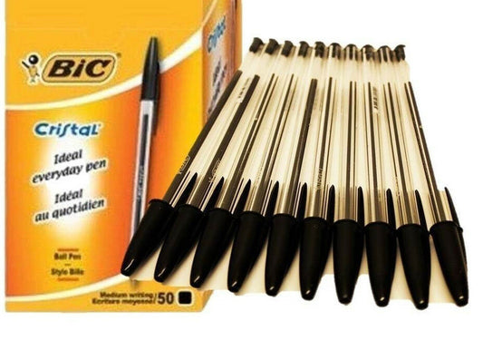 5X BIC CRISTAL Pens Medium Ball Pens Original Crystal Biros In Black, Blue, Red