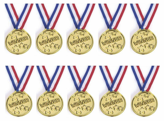 1 to 96 Plastic gold winner medals with ribbons for kids party game prizes