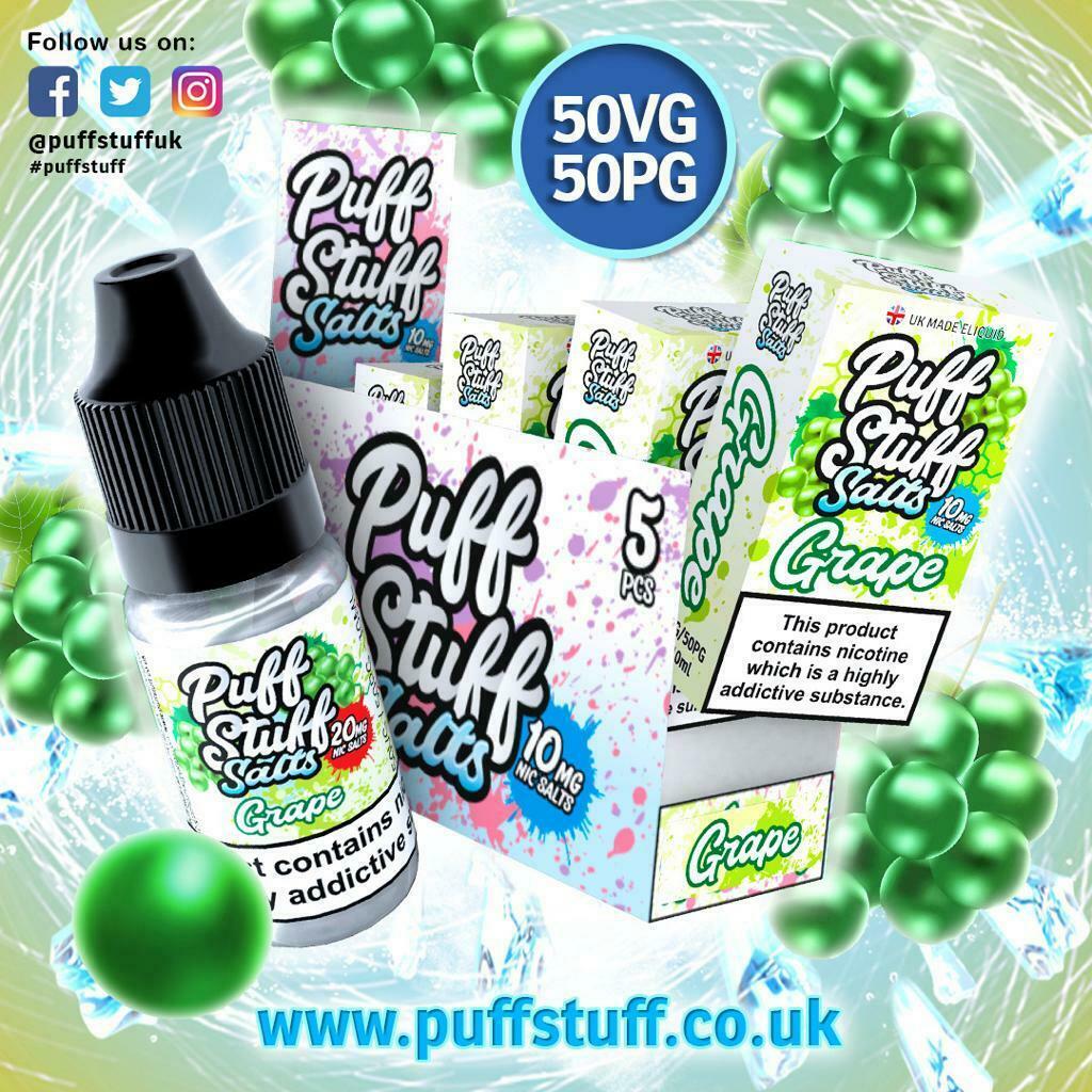 PUFF STUFF SALTS ELiquid Nic Salt Vape Juice 10ml 50VG/50PG 10mg/20mg 21 Flavour