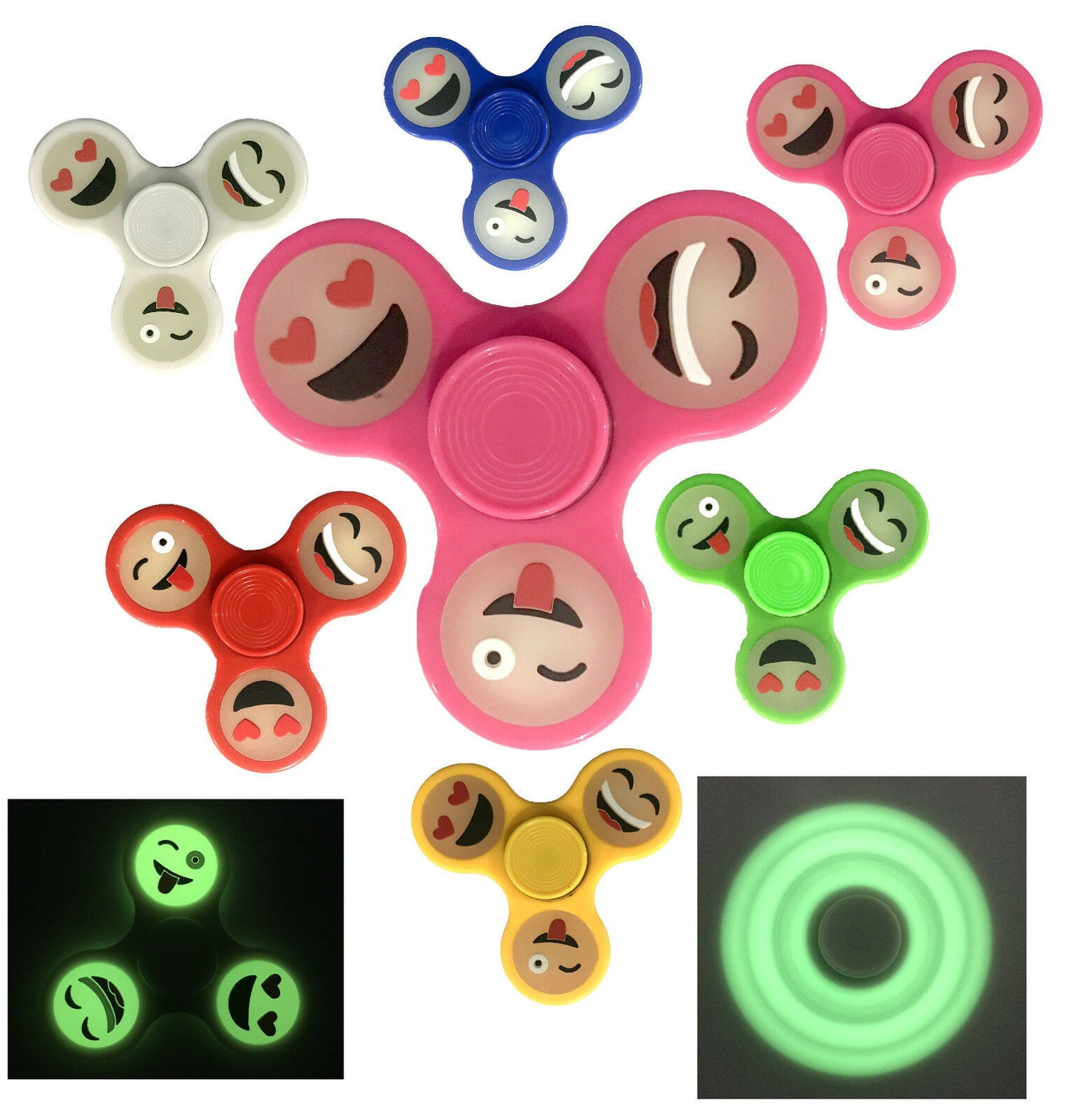Glow in the Dark Finger Fidget Hand Flip Spinner Desk Focus Toy Emoji Faces