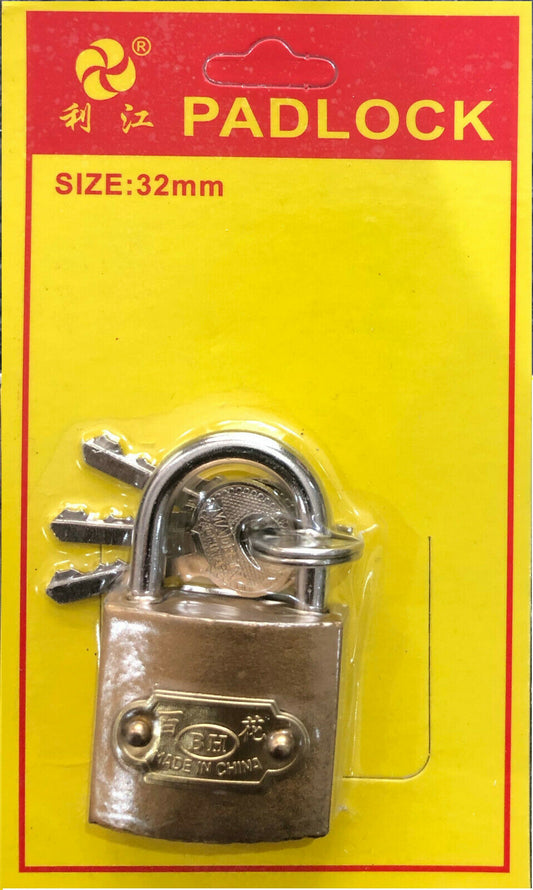 KEYED BRASS PADLOCK SMALL SIZE 32 MM Solid Brass Lock Security THREE KEYS