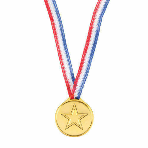 1 to 96 Plastic gold winner medals with ribbons for kids party game prizes