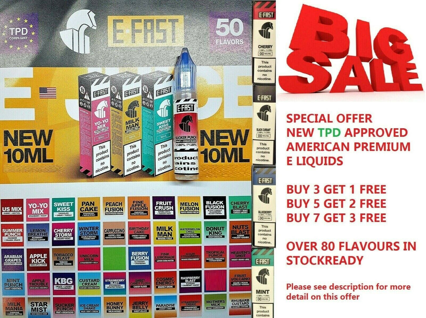 10ml E-Fast Vape. E Liquid Juice Eliquid Vape - 18mg nicotine - TPD