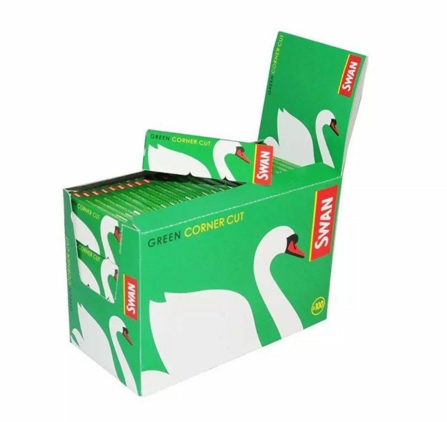 Swan Standard Size Green Corner Cut Cigarette Rolling Papers - 50 Booklets
