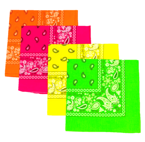Pack of 4 - Neon Bandana Scarf Scarves Headband Fancy Dress Fashion Festival UK