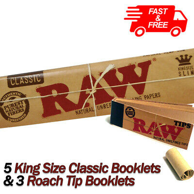 RAW CLASSIC Rolling Papers King Size Slim 110mm with Roach Filter Tips Rizla Kit