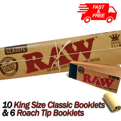 RAW CLASSIC Rolling Papers King Size Slim 110mm with Roach Filter Tips Rizla Kit