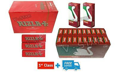 600 RIZLA RED ROLLING PAPERS & 400 SWAN LONG EXTRA SLIM FILTER TIPS - ORIGINAL